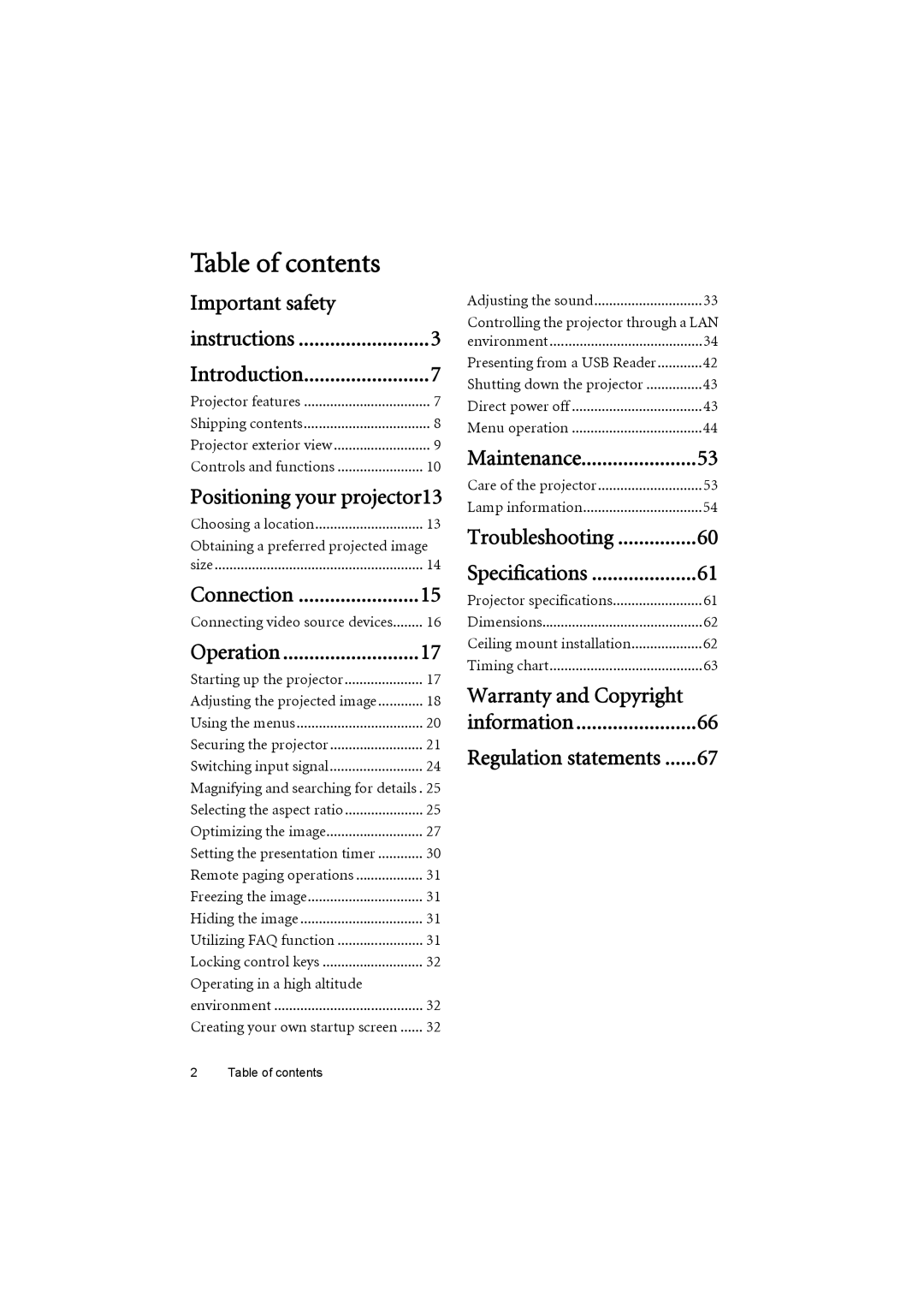 BenQ MX615, MS614 user manual Table of contents 