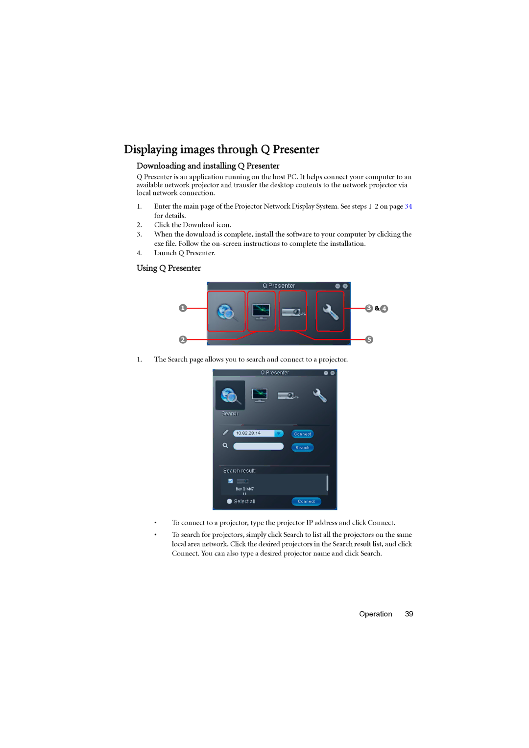 BenQ MS614, MX615 Displaying images through Q Presenter, Downloading and installing Q Presenter, Using Q Presenter 