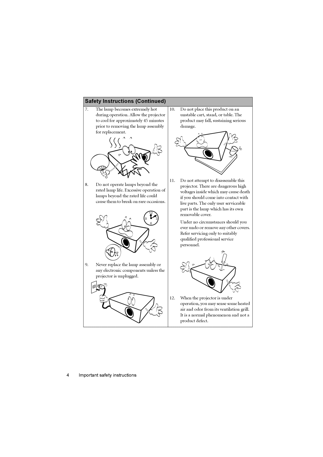 BenQ MX615, MS614 user manual Safety Instructions 