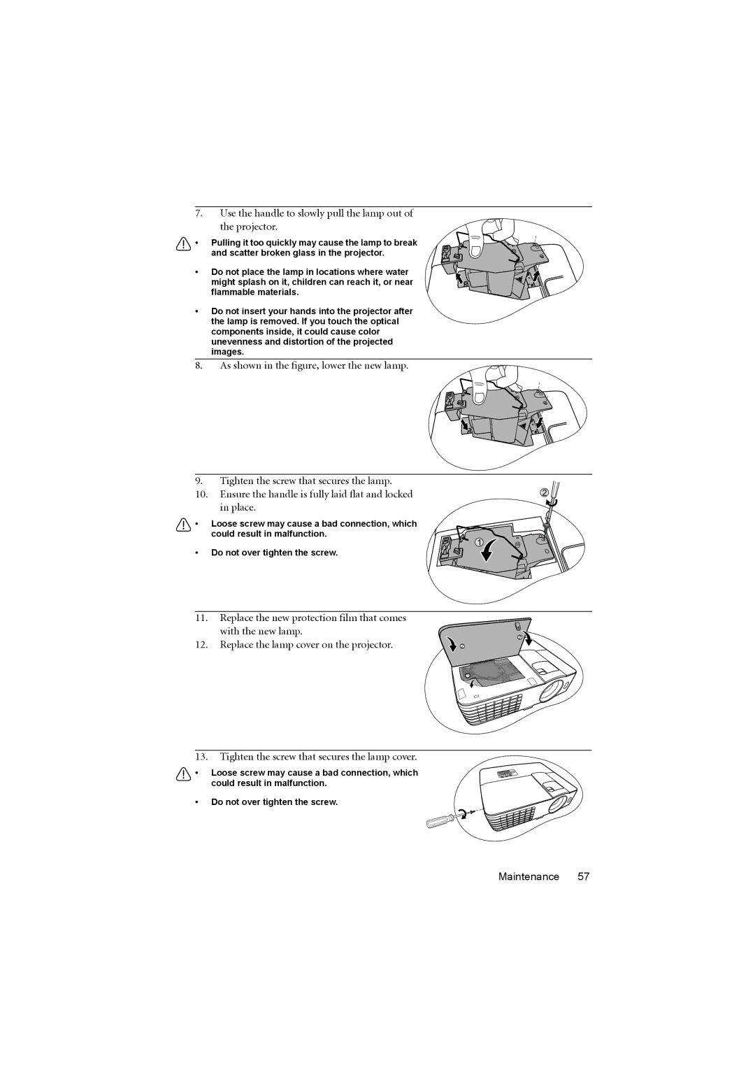 BenQ MS614, MX615 user manual Use the handle to slowly pull the lamp out Projector 