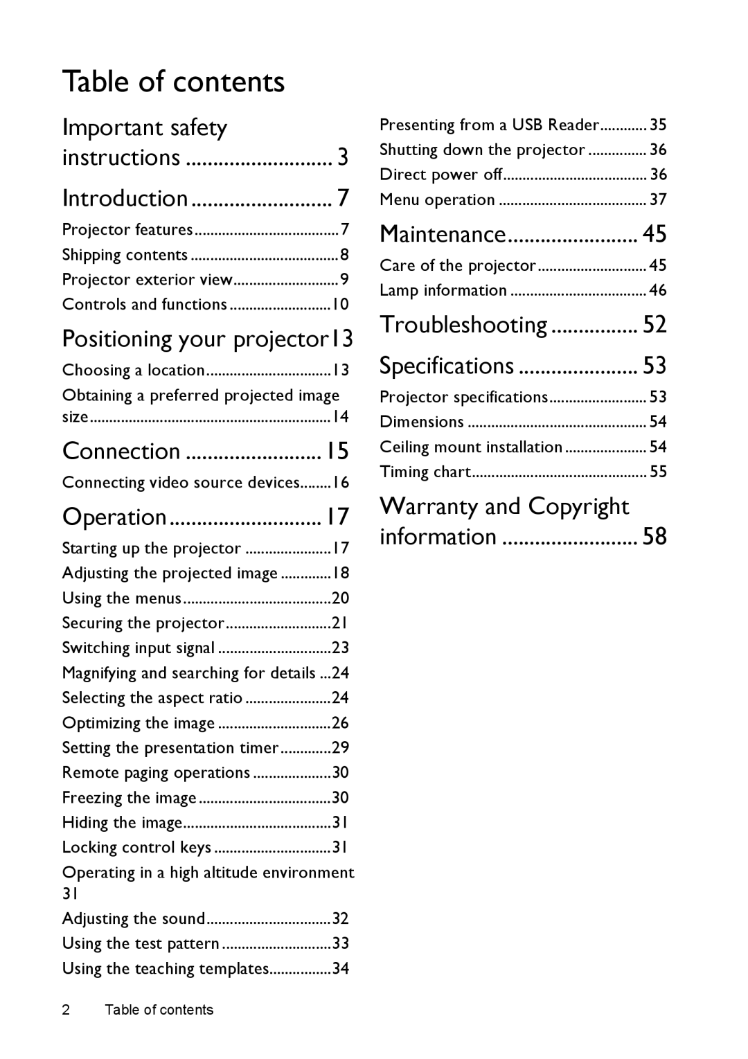 BenQ mx618st, ms616st user manual Table of contents 