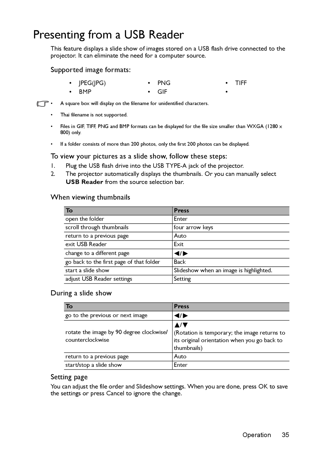 BenQ ms616st, mx618st user manual Presenting from a USB Reader 