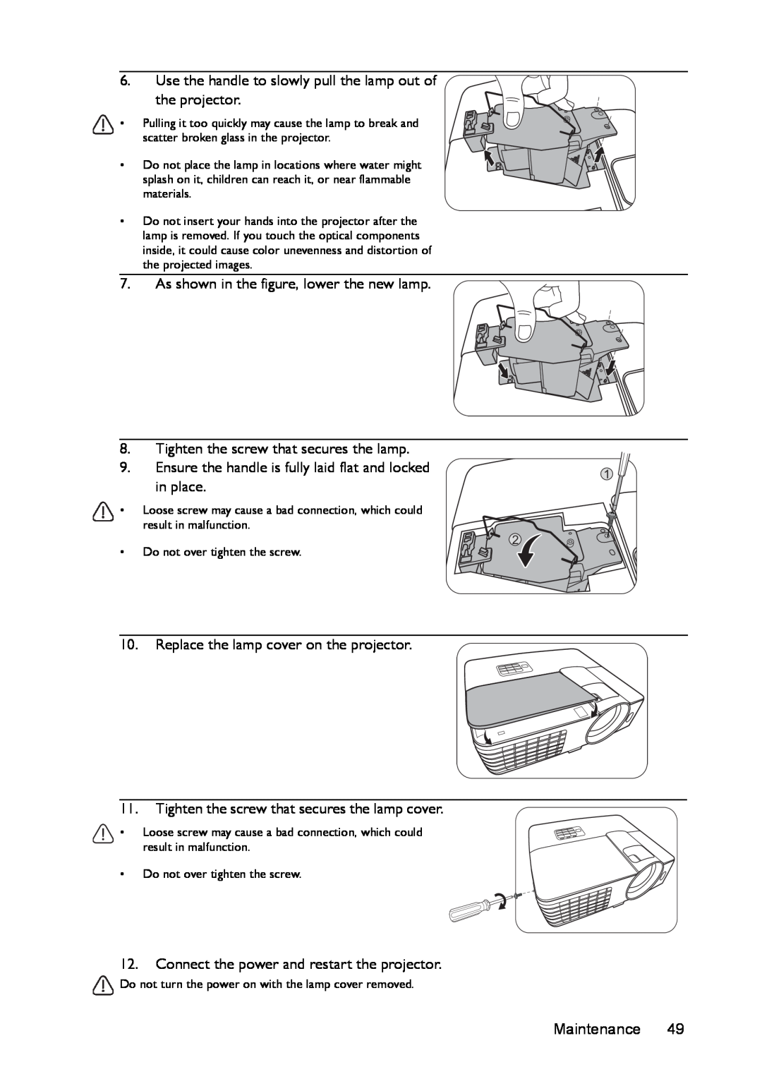 BenQ ms616st, mx618st user manual Use the handle to slowly pull the lamp out of the projector 