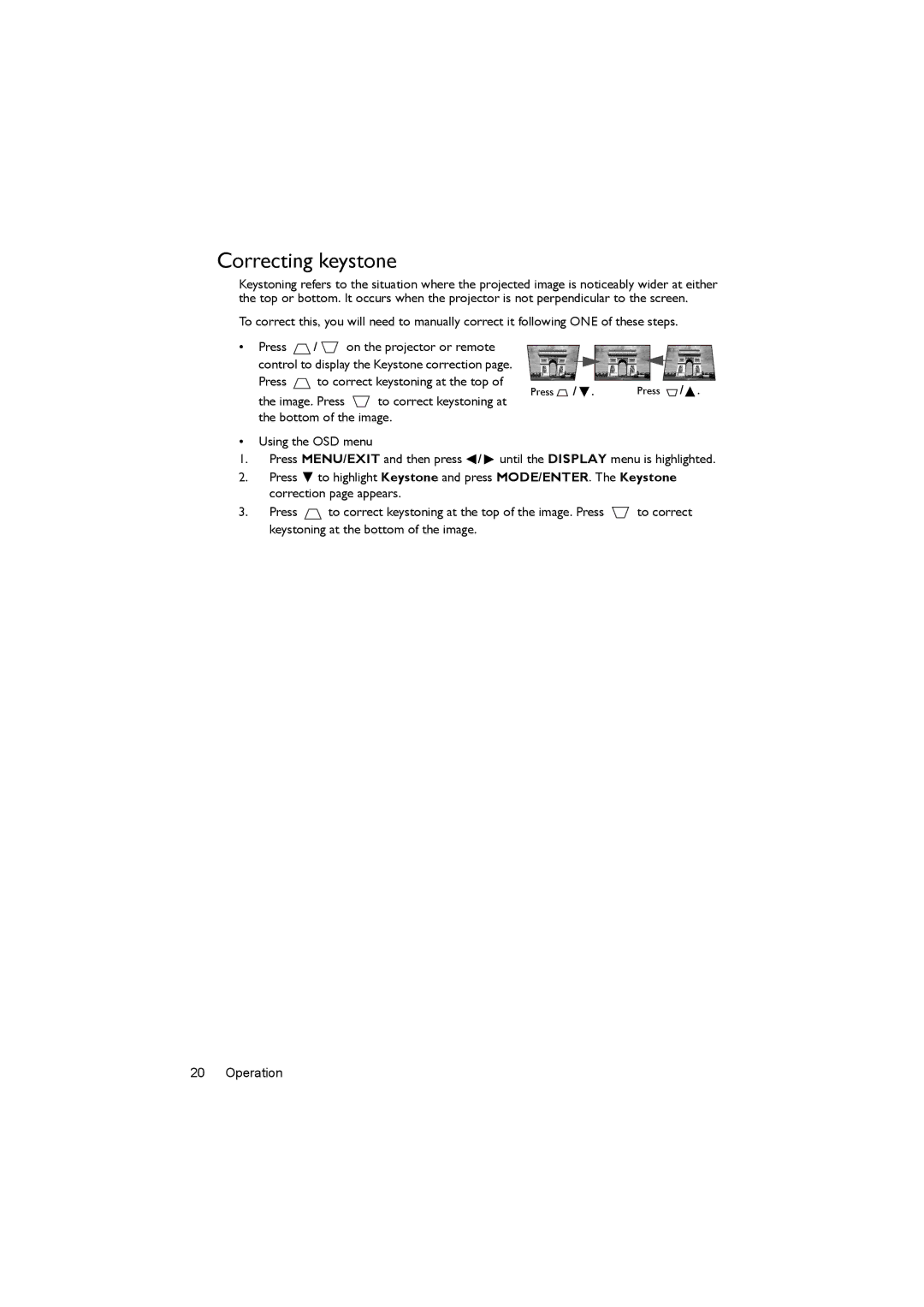 BenQ MX620ST user manual Correcting keystone 