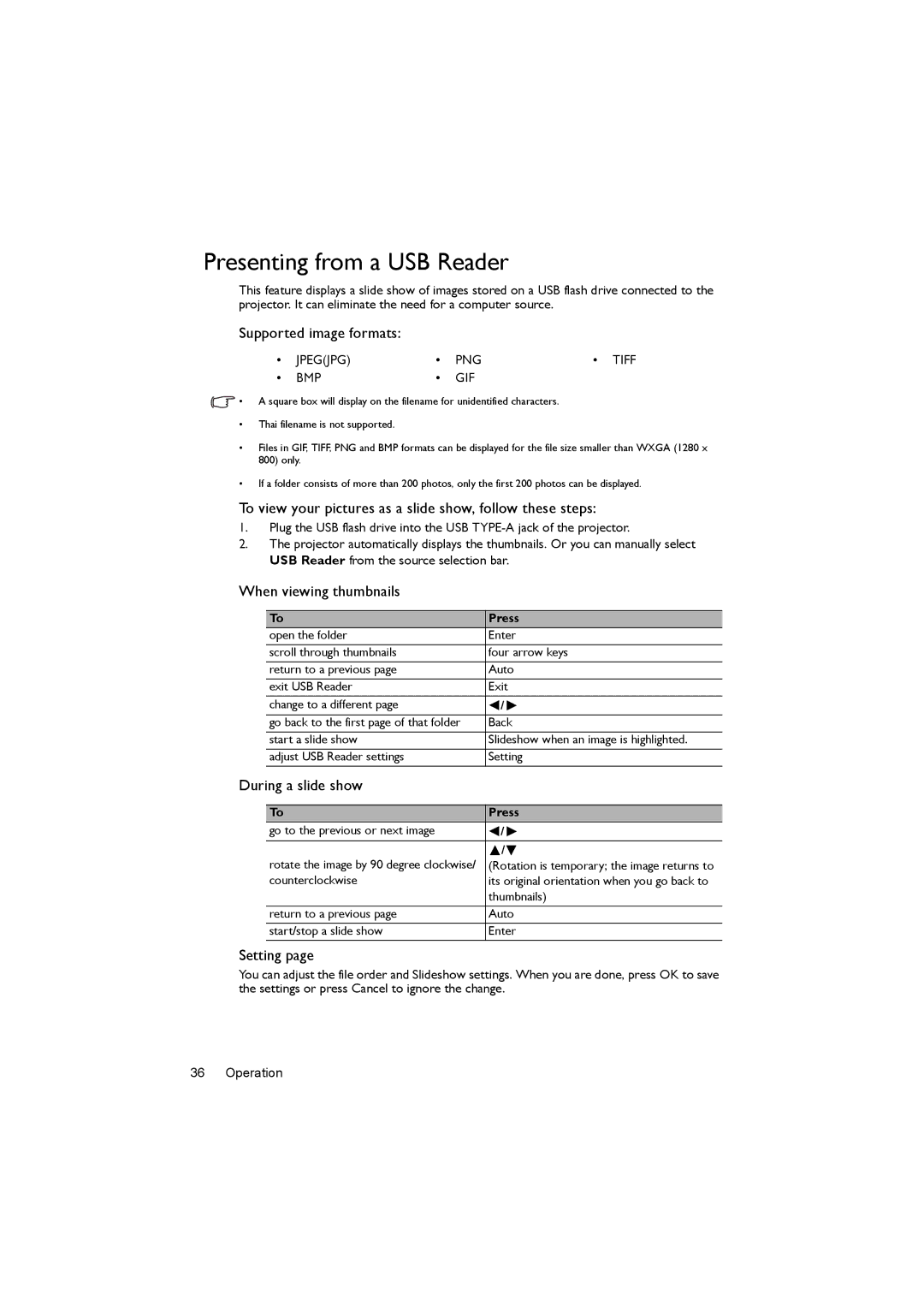 BenQ MX620ST user manual Presenting from a USB Reader 