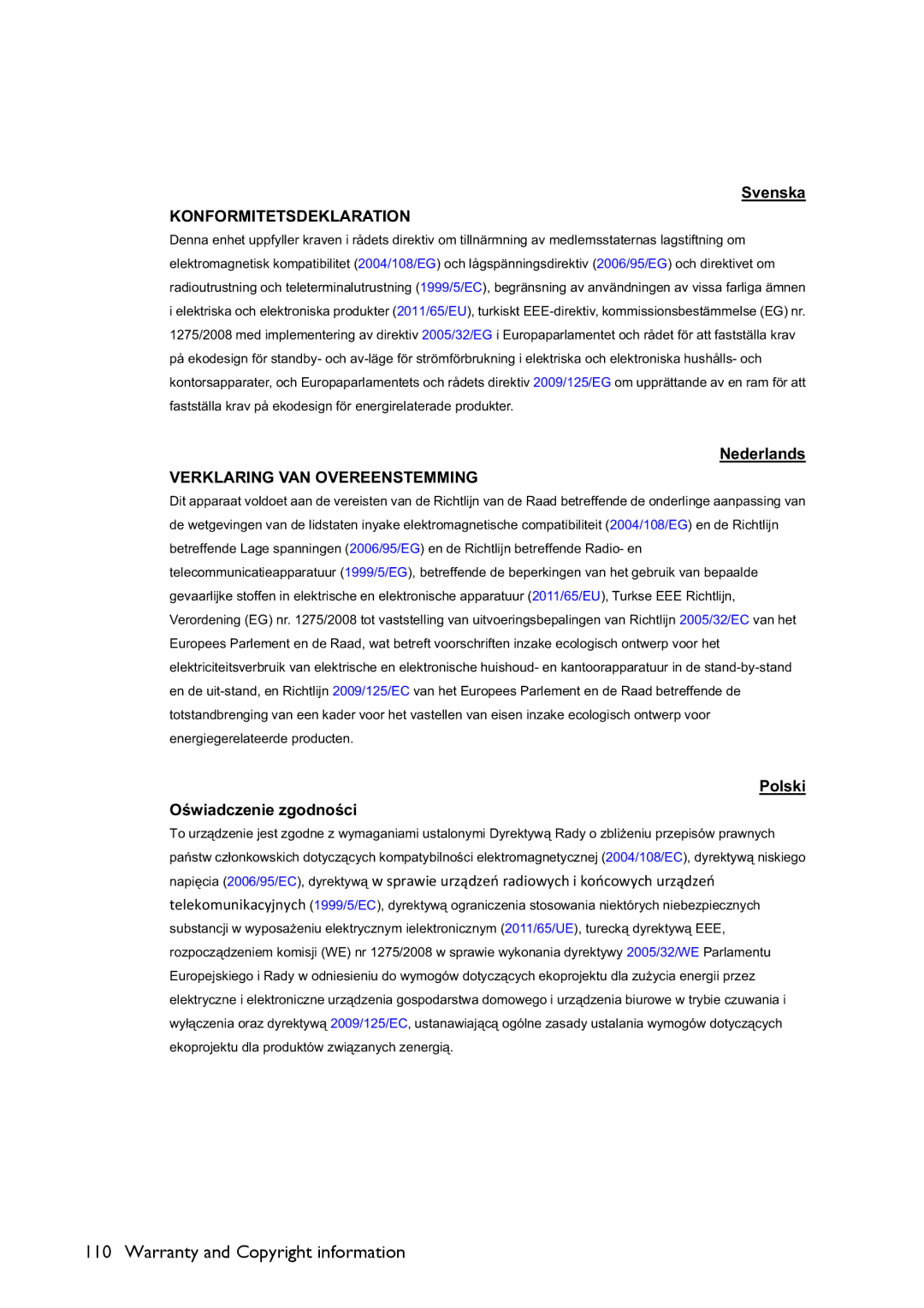 BenQ MX661 user manual Konformitetsdeklaration 