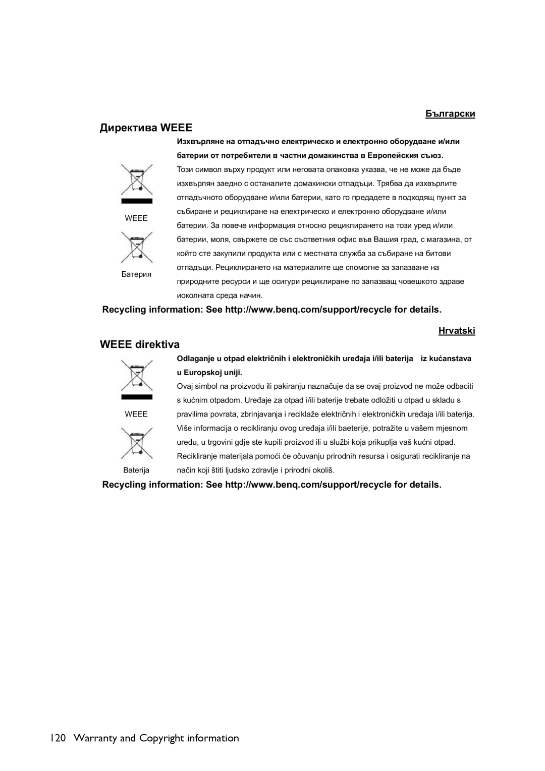 BenQ MX661 user manual Weee direktiva 