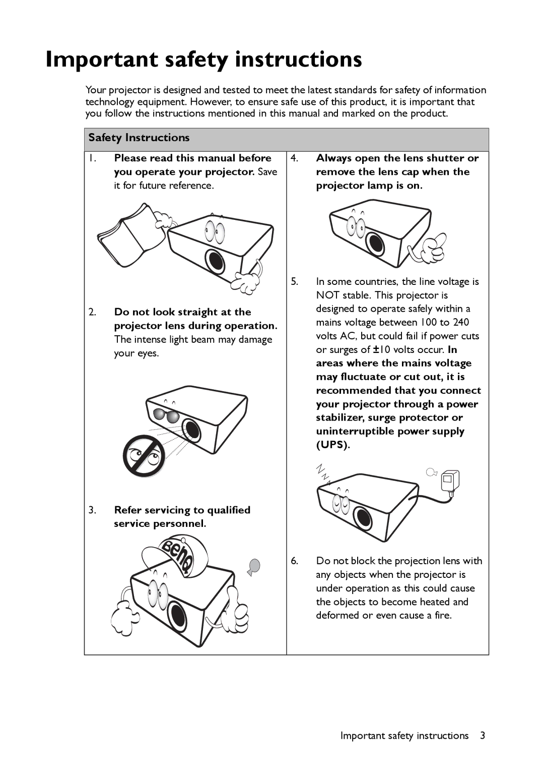 BenQ MX661 user manual Safety Instructions 