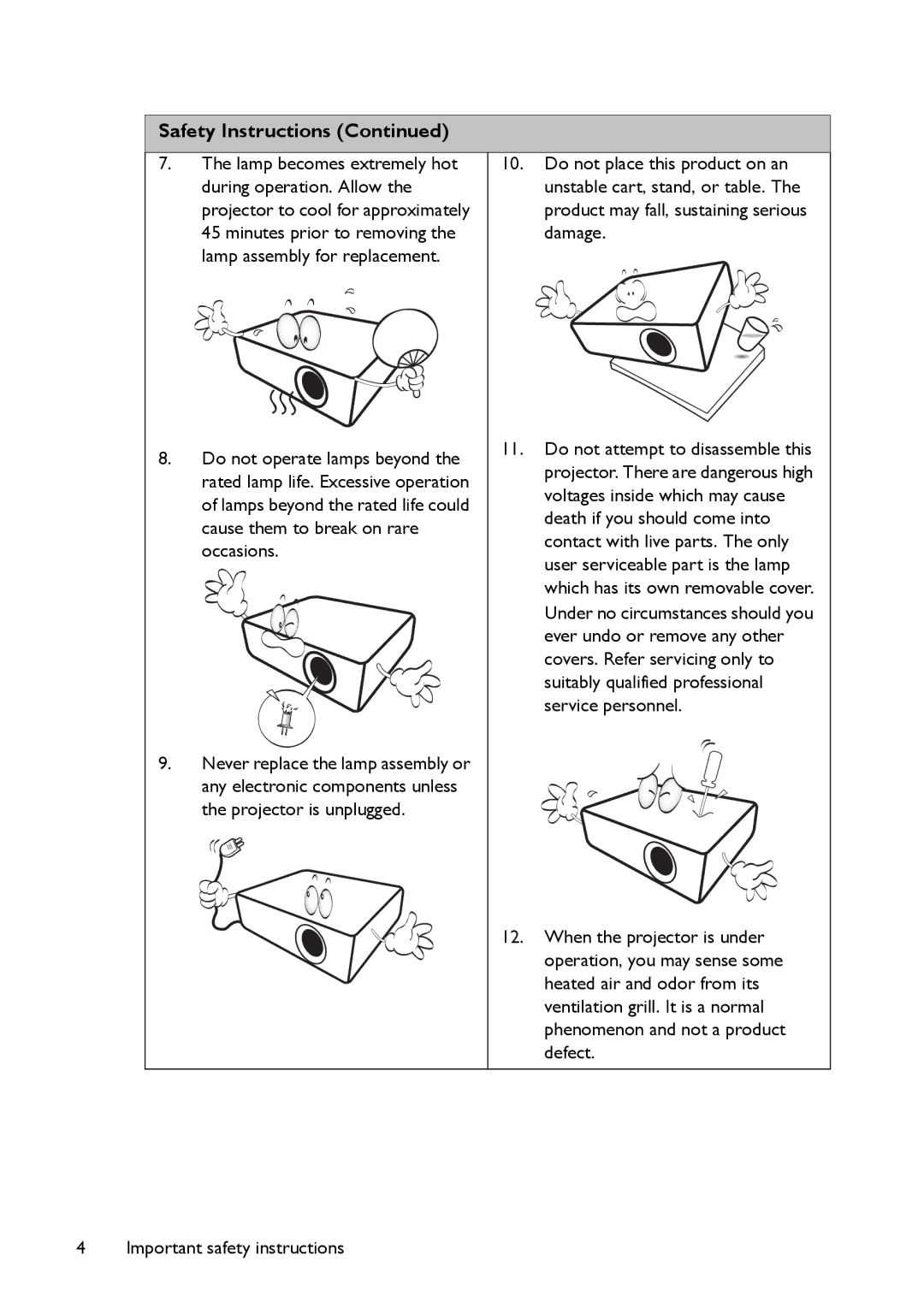 BenQ MX661 user manual Safety Instructions 