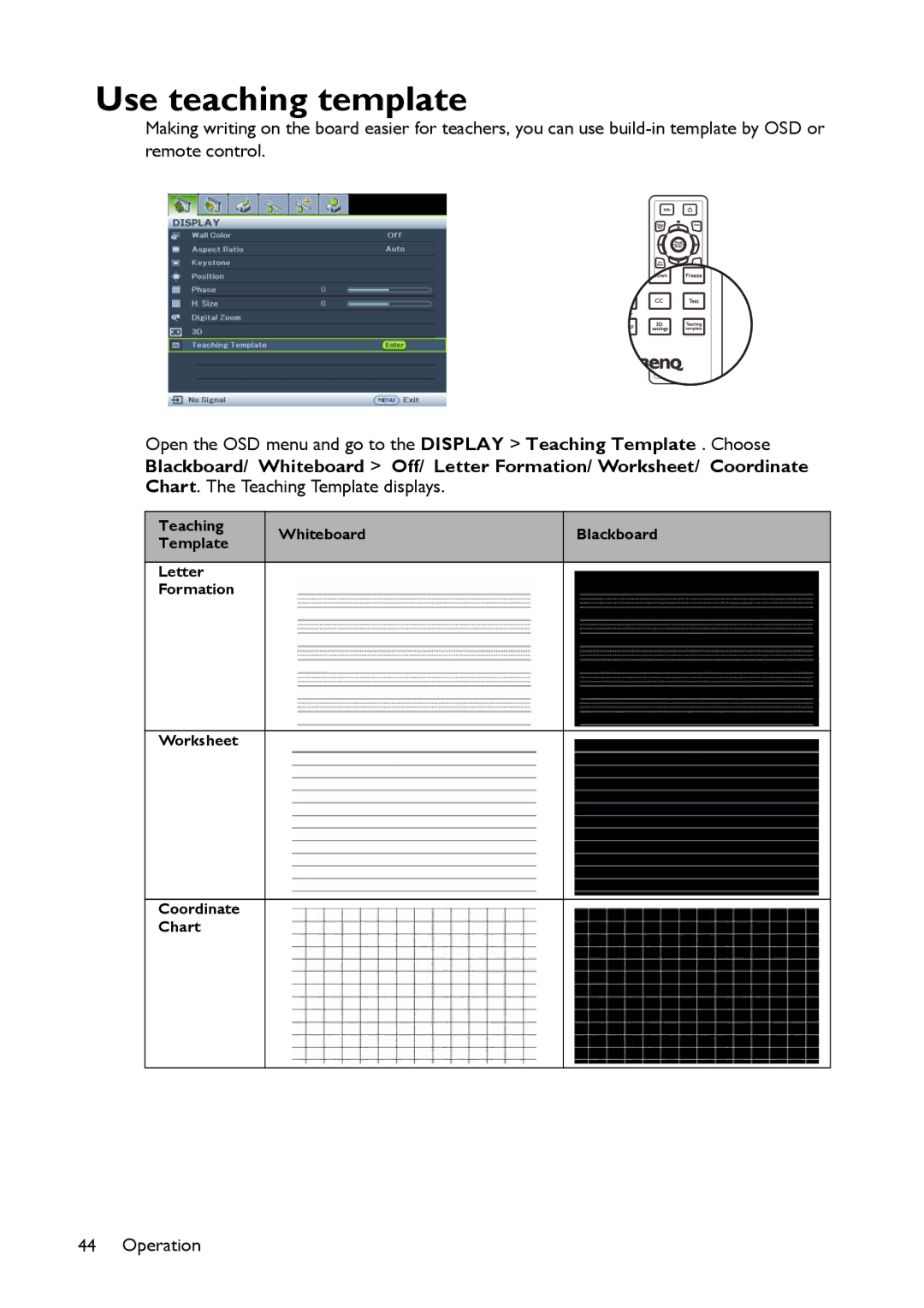 BenQ MX661 user manual Use teaching template 