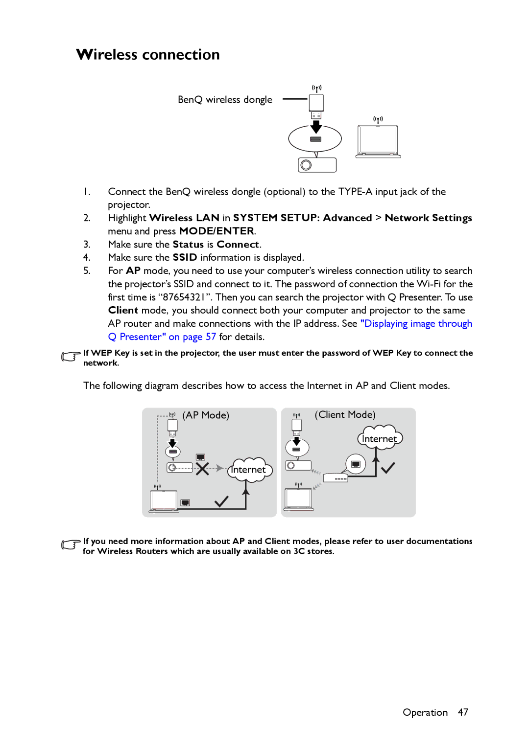 BenQ MX661 user manual Wireless connection 