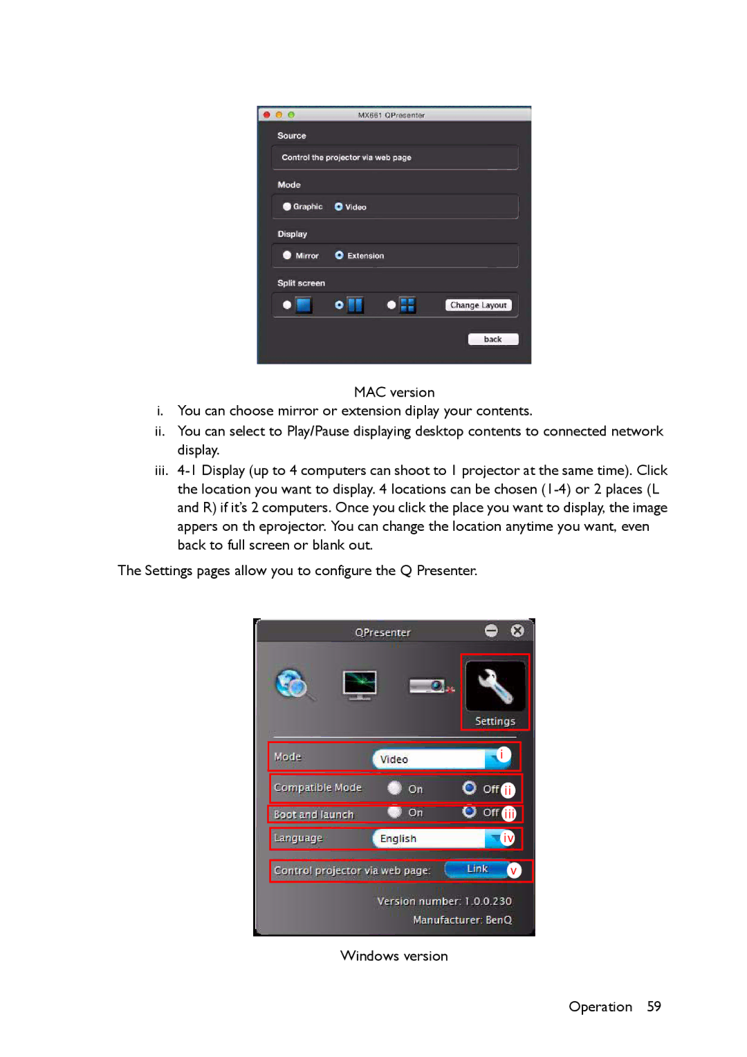 BenQ MX661 user manual Windows version Operation 