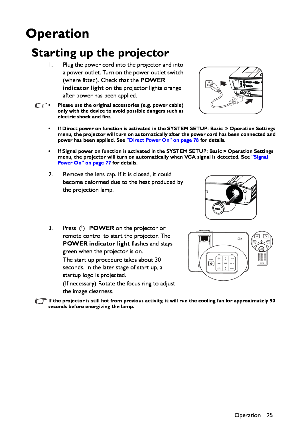 BenQ MX661 user manual Operation, Starting up the projector 