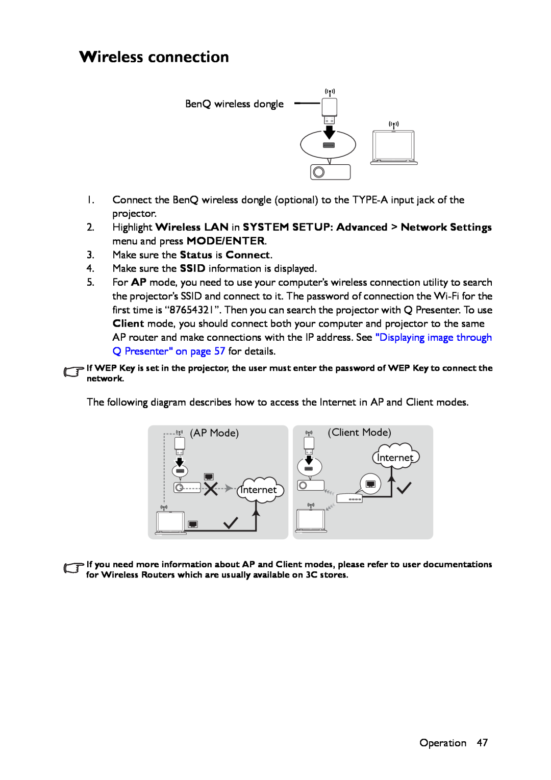 BenQ MX661 user manual Wireless connection 