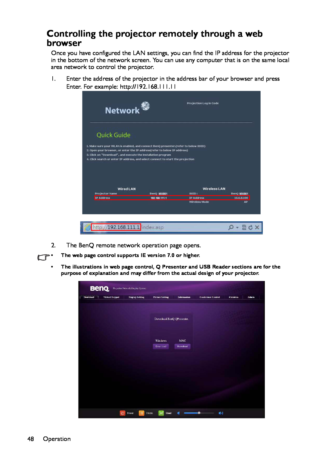 BenQ MX661 user manual Controlling the projector remotely through a web browser 