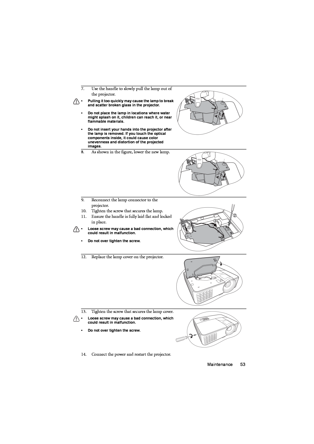 BenQ MX701 user manual Use the handle to slowly pull the lamp out of 