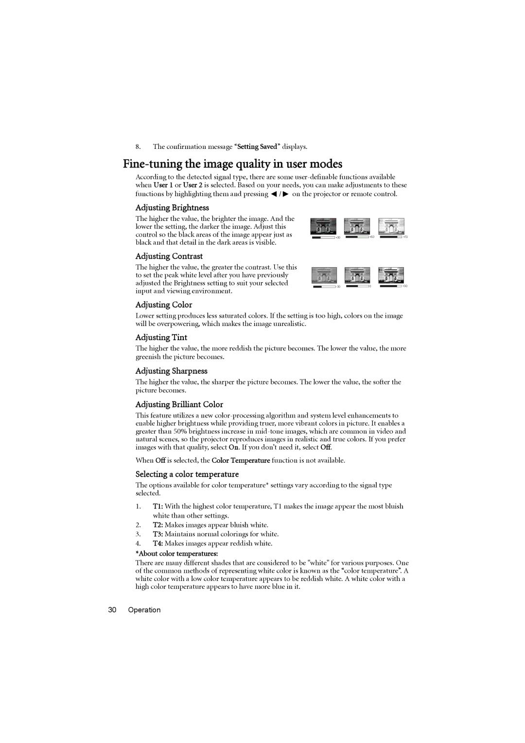 BenQ MX711, MX710 user manual Fine-tuning the image quality in user modes 