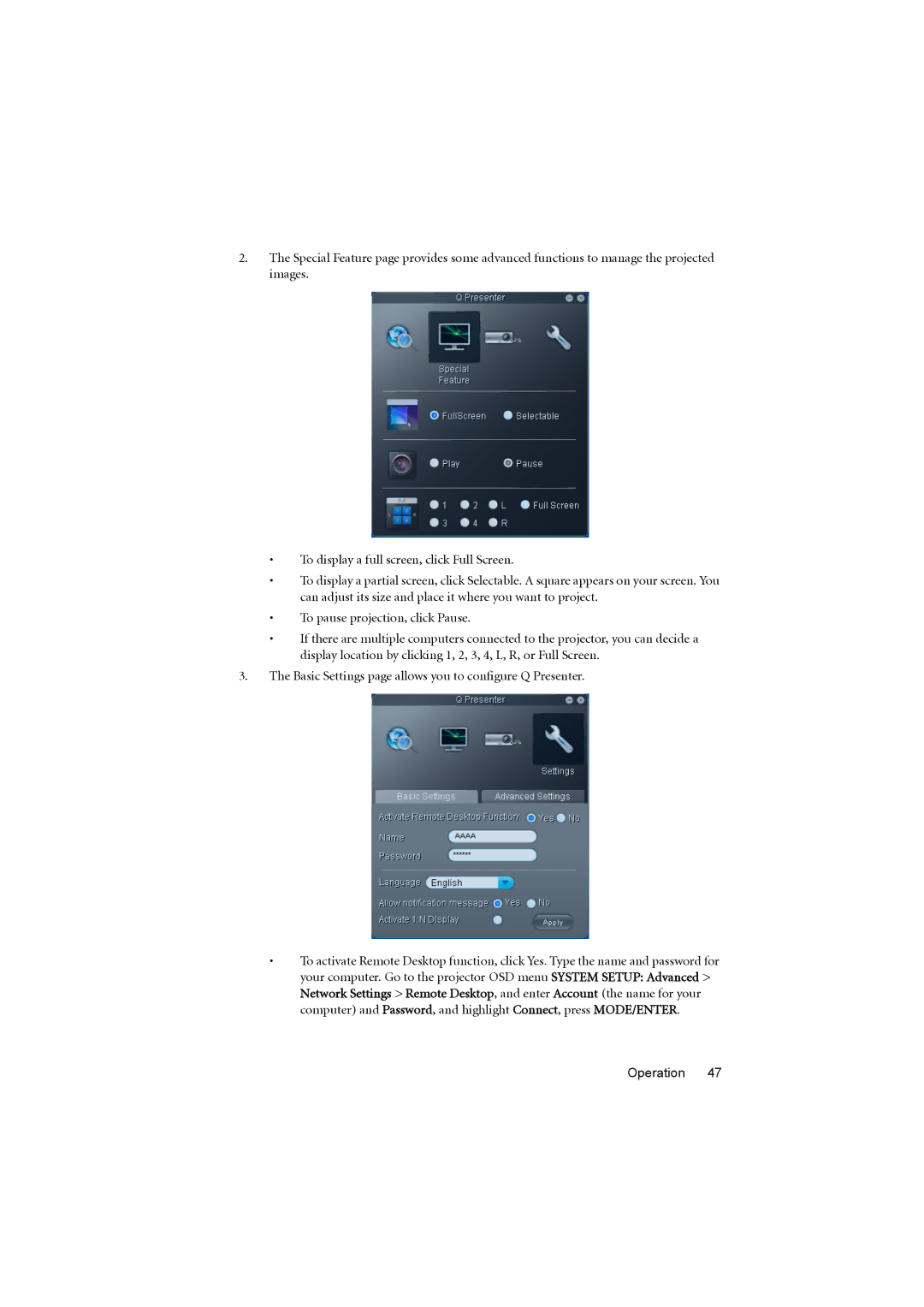 BenQ MX710, MX711 user manual Operation 