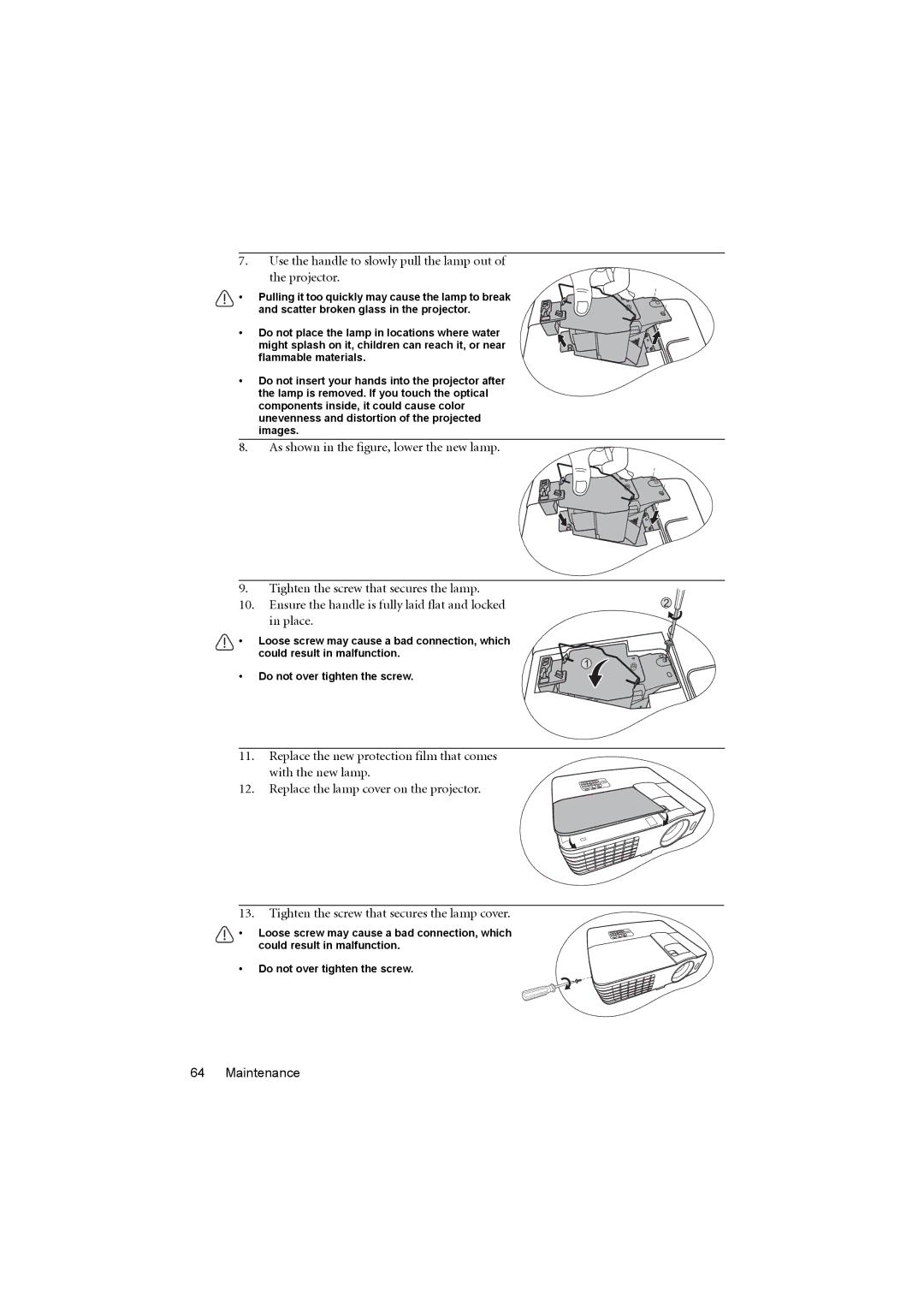 BenQ MX711, MX710 user manual Use the handle to slowly pull the lamp out Projector 