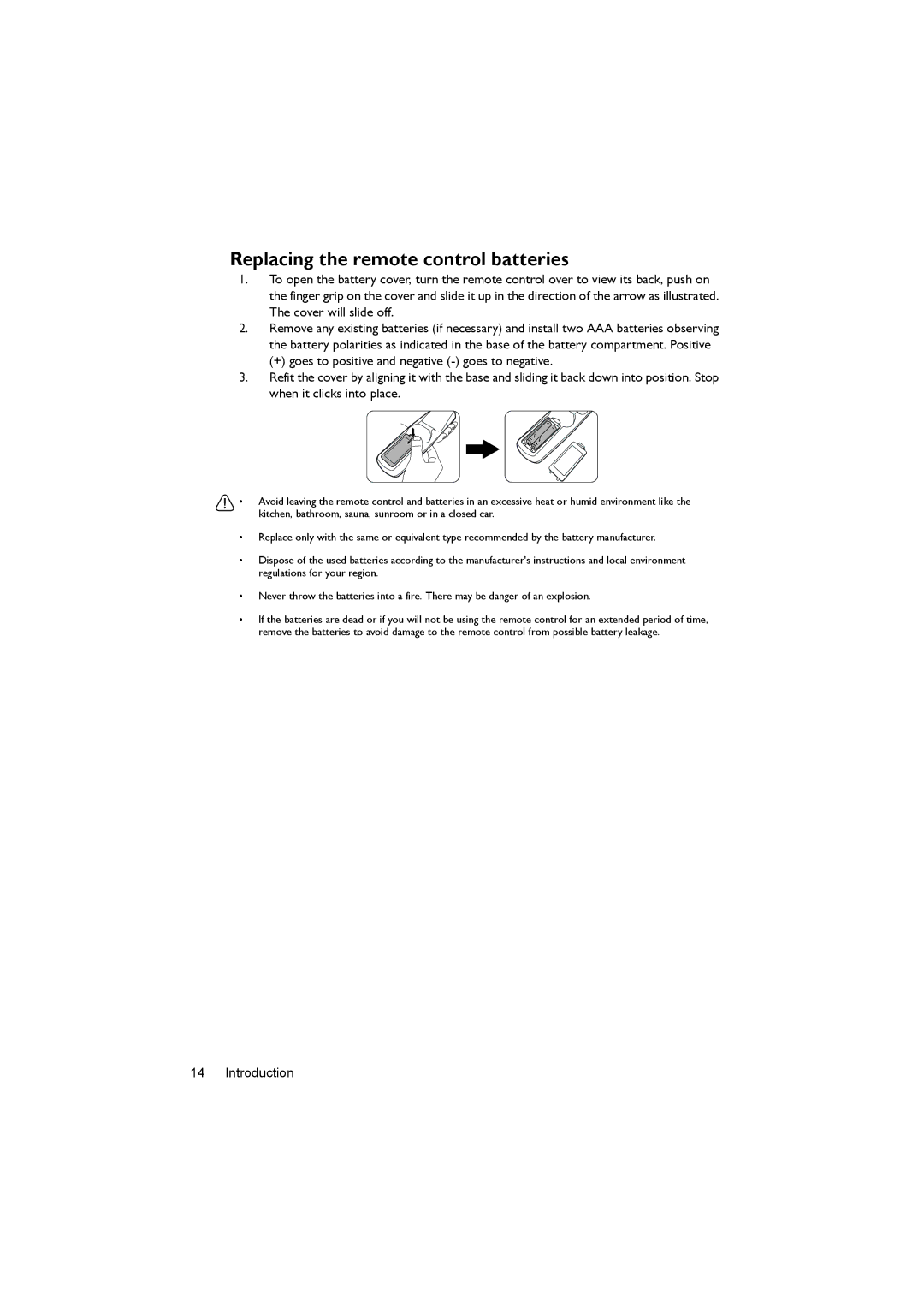 BenQ MX716, MX717 user manual Replacing the remote control batteries 