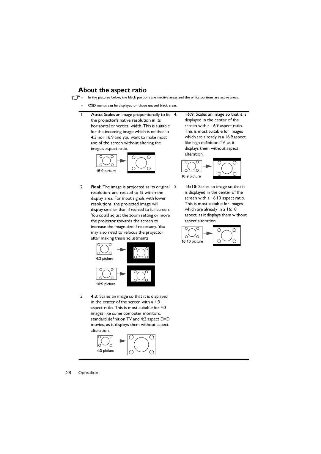 BenQ MX716, MX717 user manual About the aspect ratio 