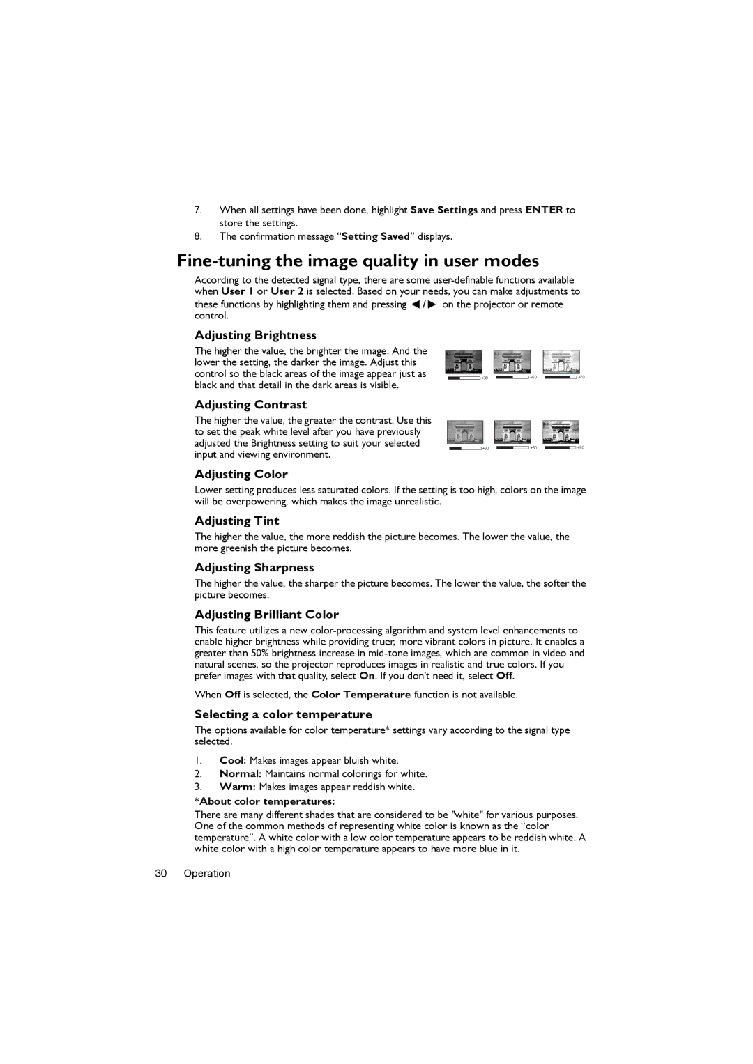 BenQ MX716, MX717 user manual Fine-tuning the image quality in user modes 