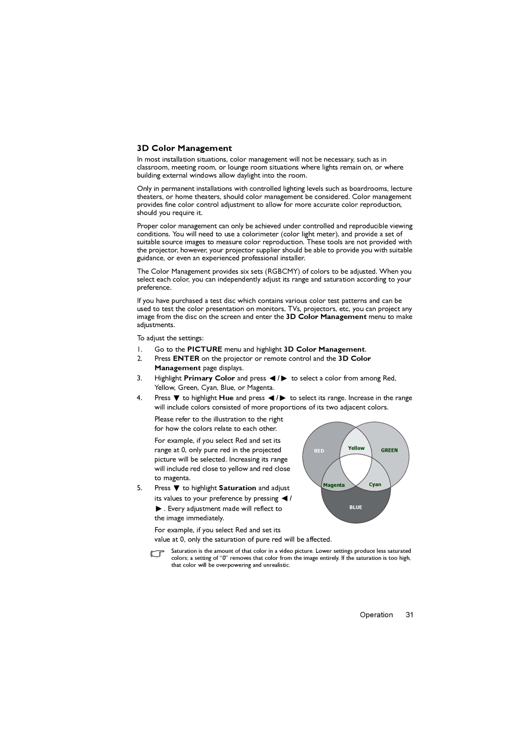 BenQ MX717, MX716 user manual 3D Color Management 