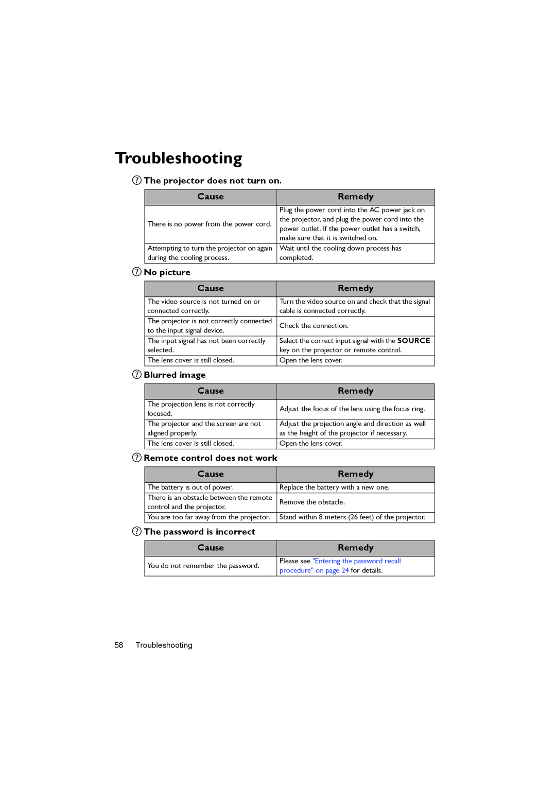 BenQ MX716, MX717 user manual Troubleshooting 