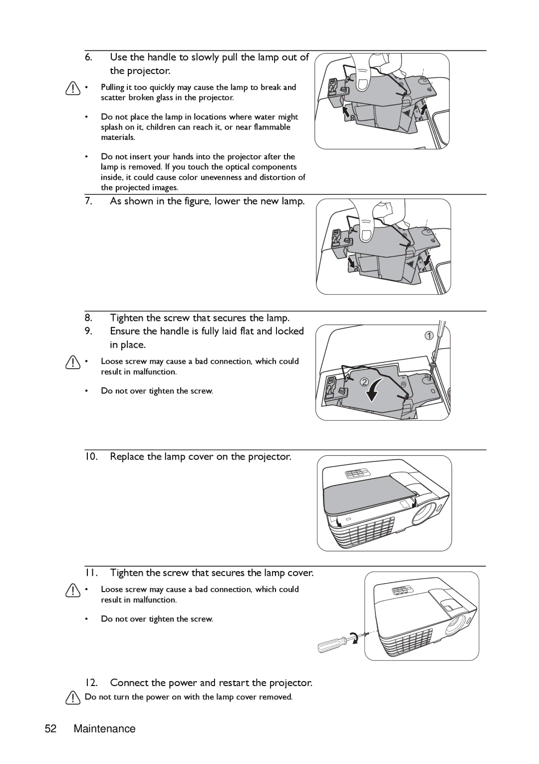 BenQ MX720, MW721 manual Connect the power and restart the projector 