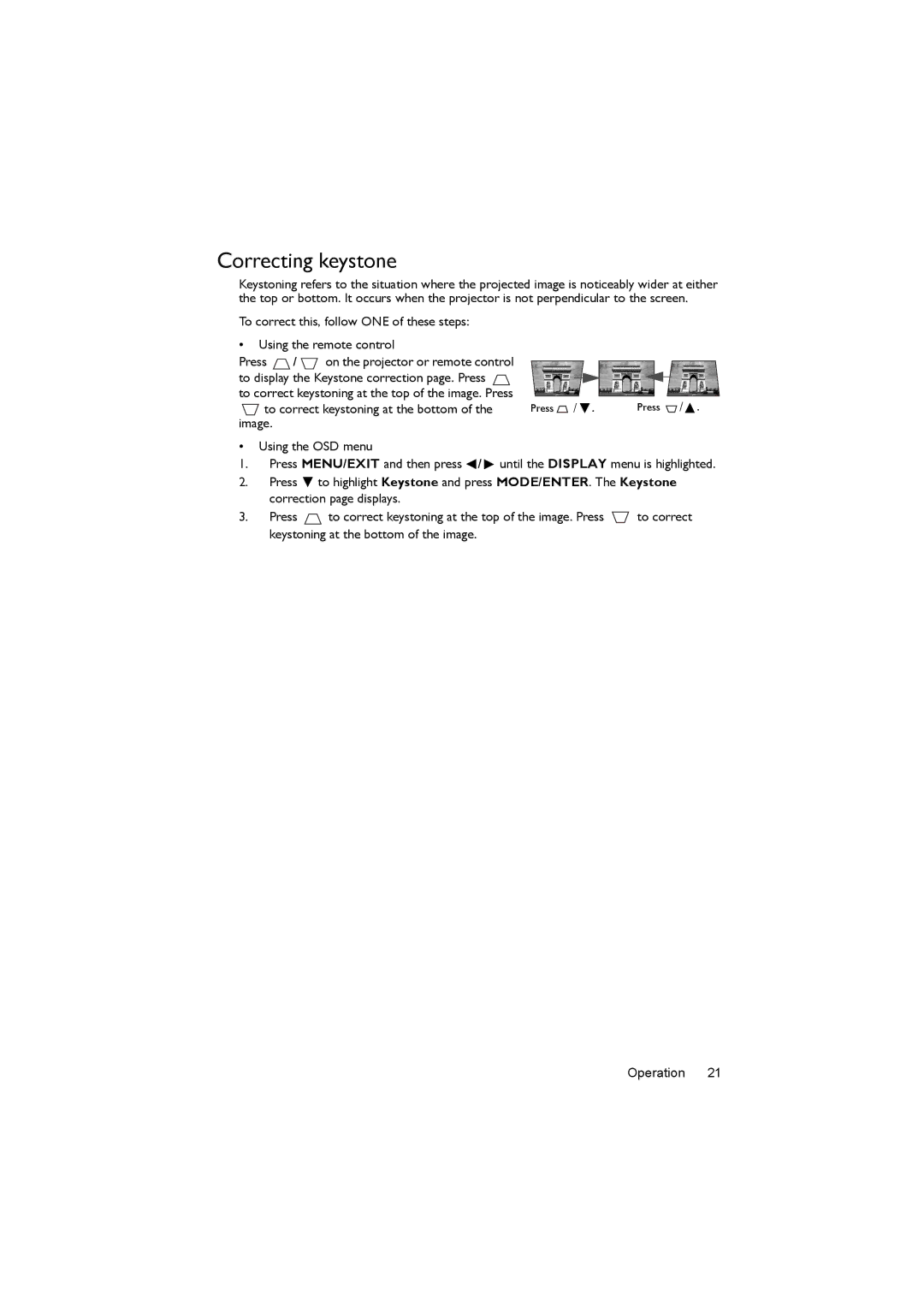 BenQ MX722 user manual Correcting keystone 