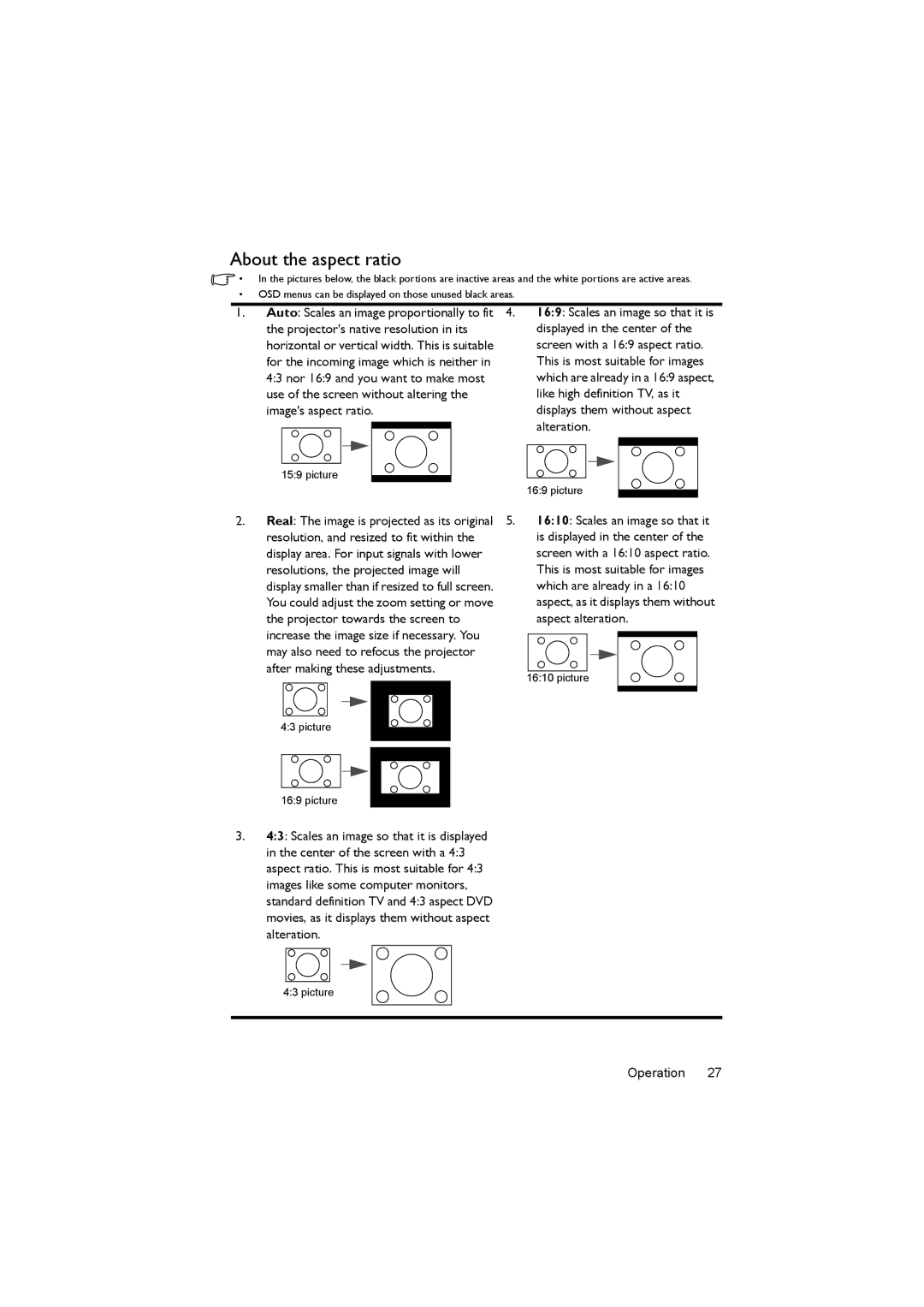 BenQ MX722 user manual About the aspect ratio 