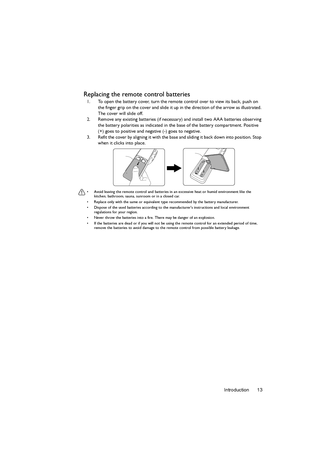 BenQ MX722 user manual Replacing the remote control batteries 