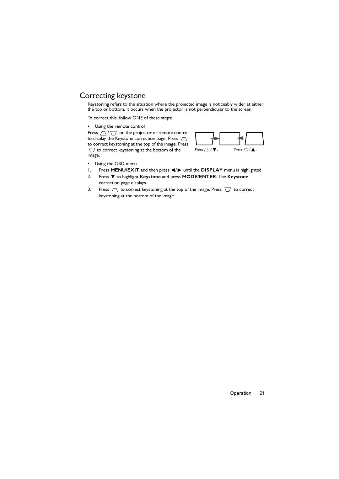 BenQ MX722 user manual Correcting keystone 