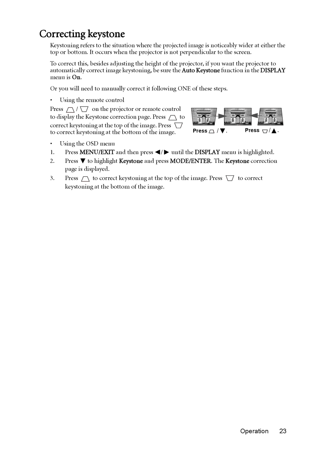 BenQ MX761 user manual Correcting keystone 