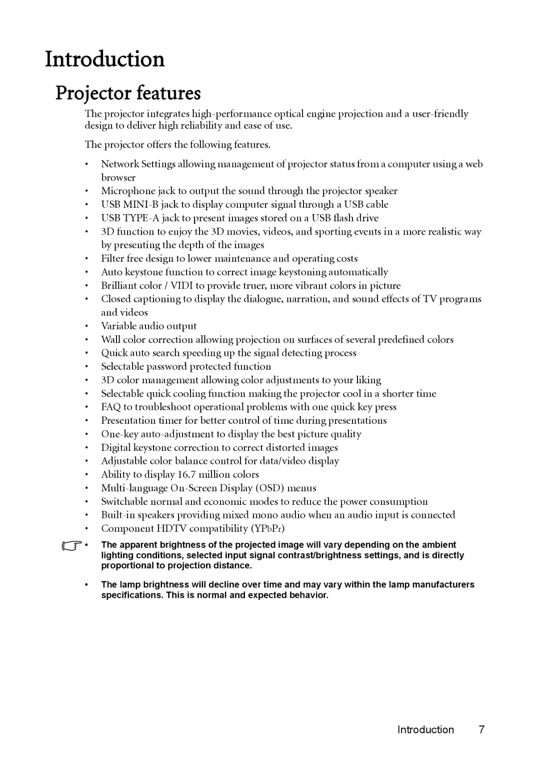 BenQ MX761 user manual Introduction, Projector features 