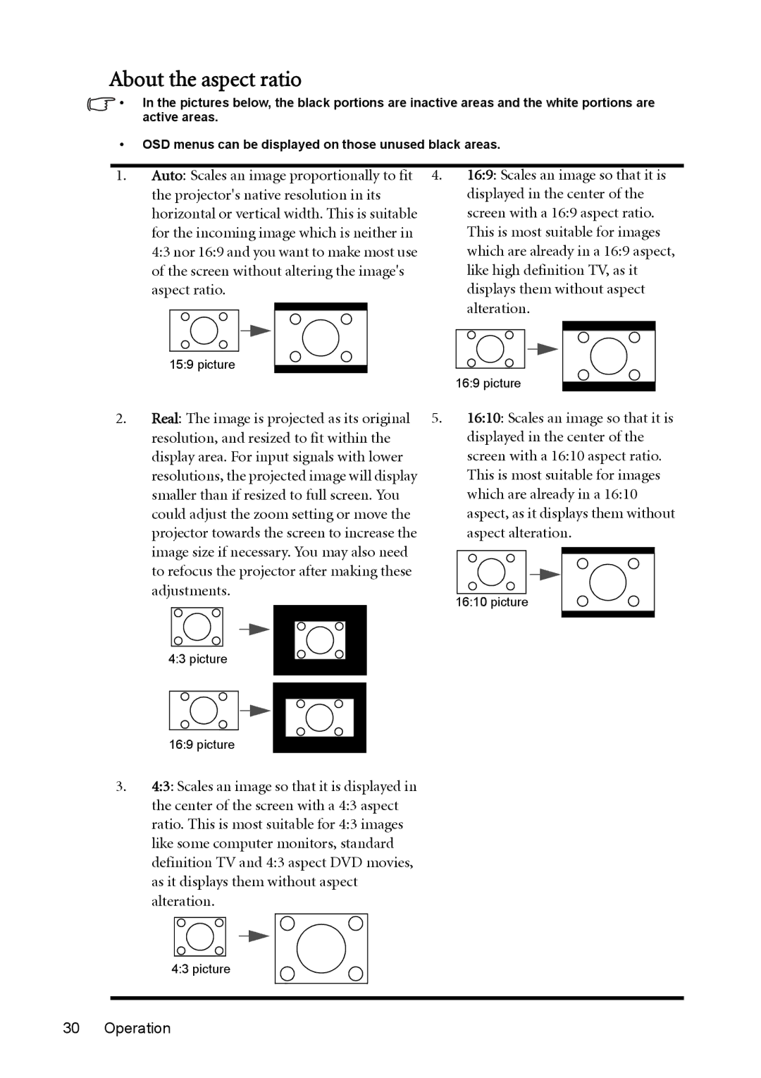 BenQ MX764 user manual About the aspect ratio 