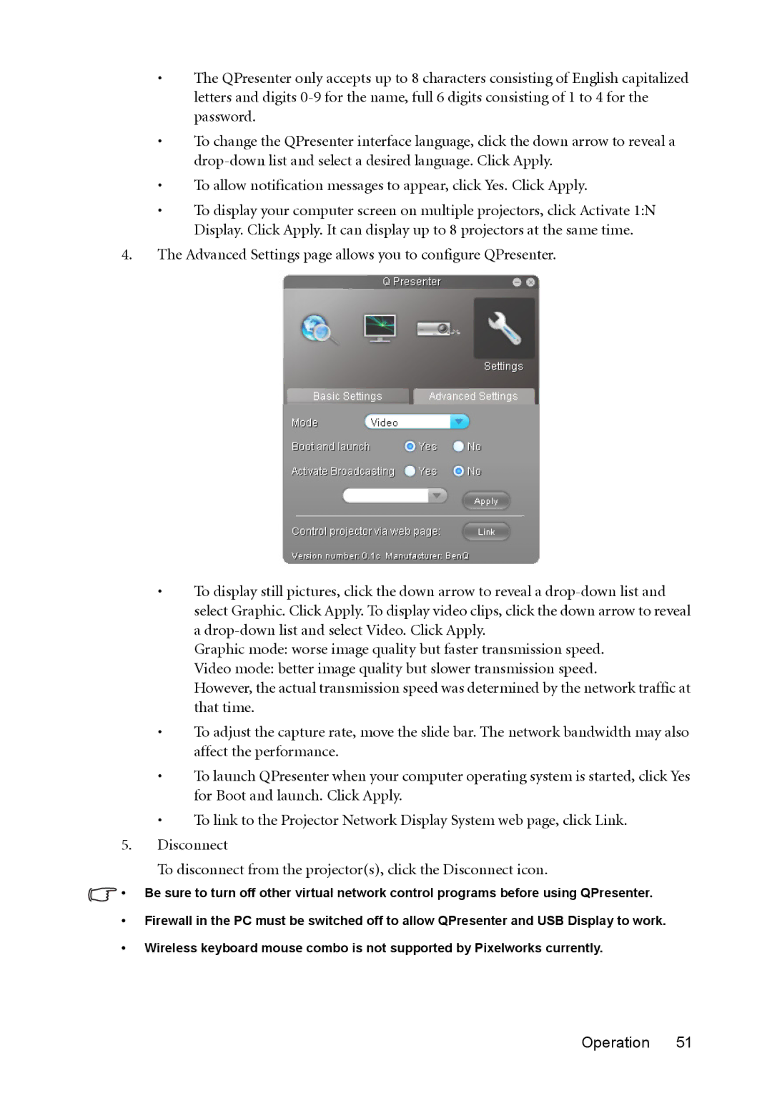 BenQ MX764 user manual Operation 