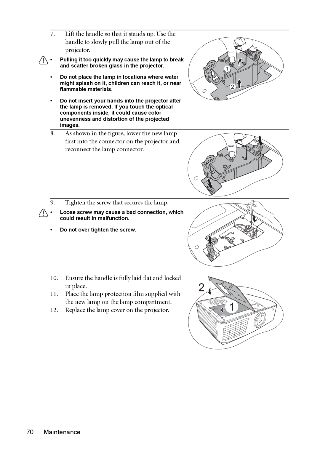 BenQ MX764 user manual Ensure the handle is fully laid flat and locked in place 