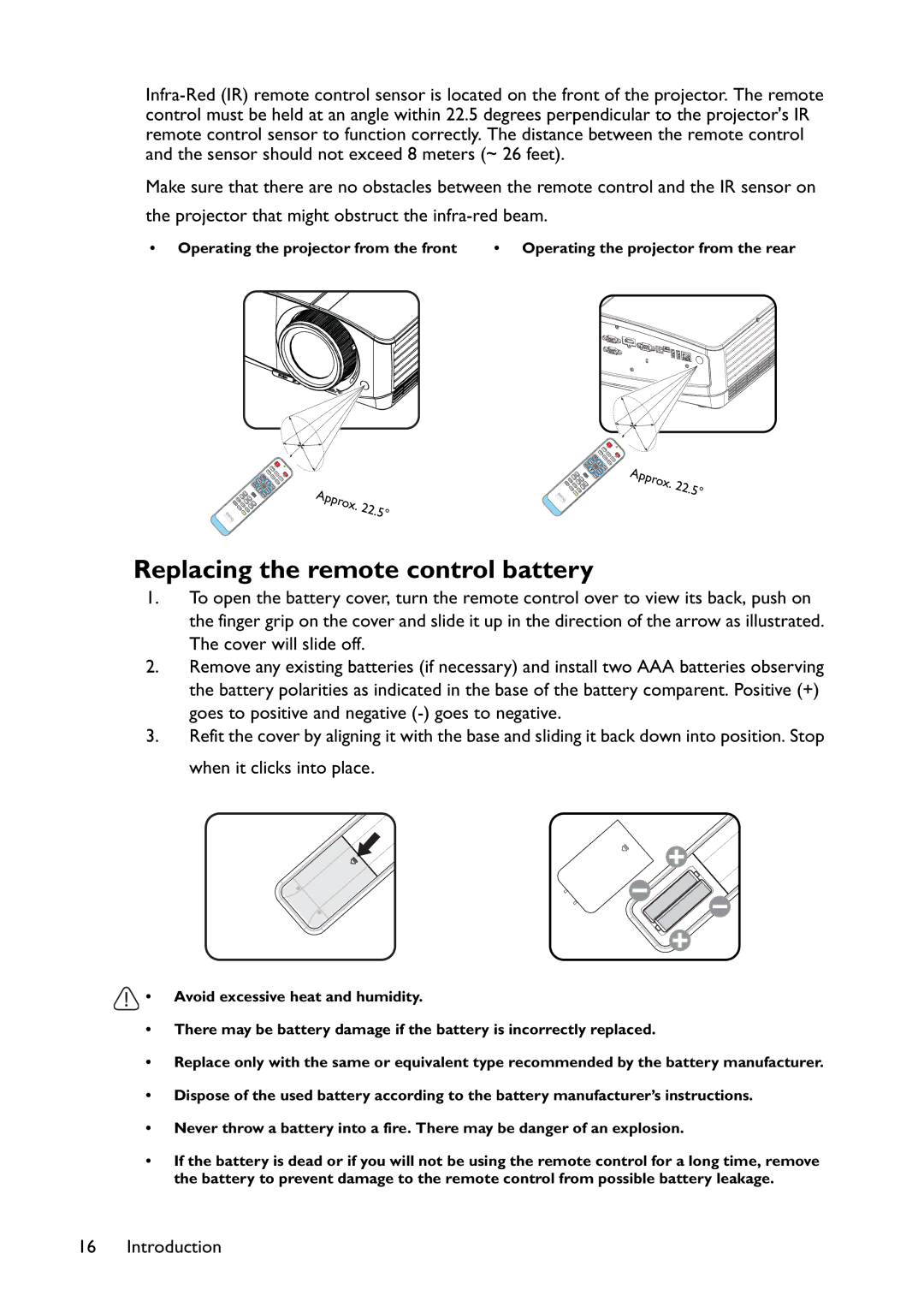 BenQ MW767, MX766, MX822ST user manual Replacing the remote control battery 