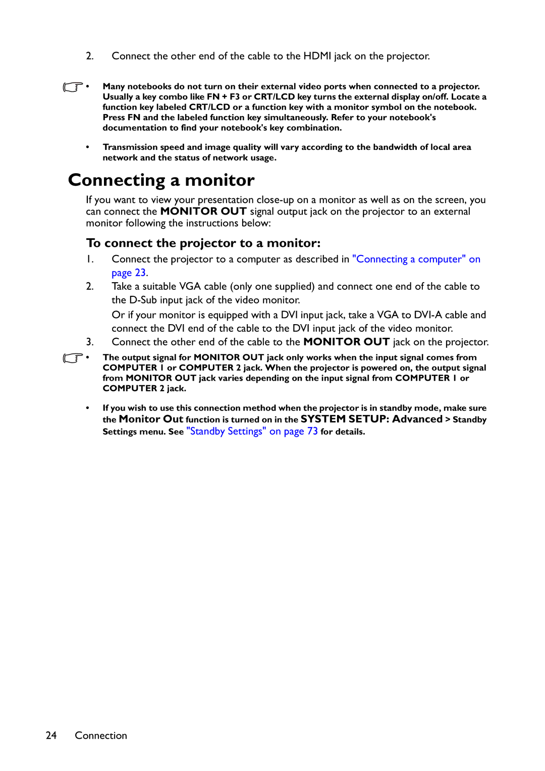 BenQ MX766, MW767, MX822ST user manual Connecting a monitor, To connect the projector to a monitor 