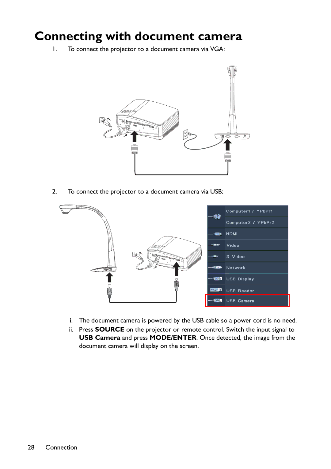 BenQ MW767, MX766, MX822ST user manual Connecting with document camera 