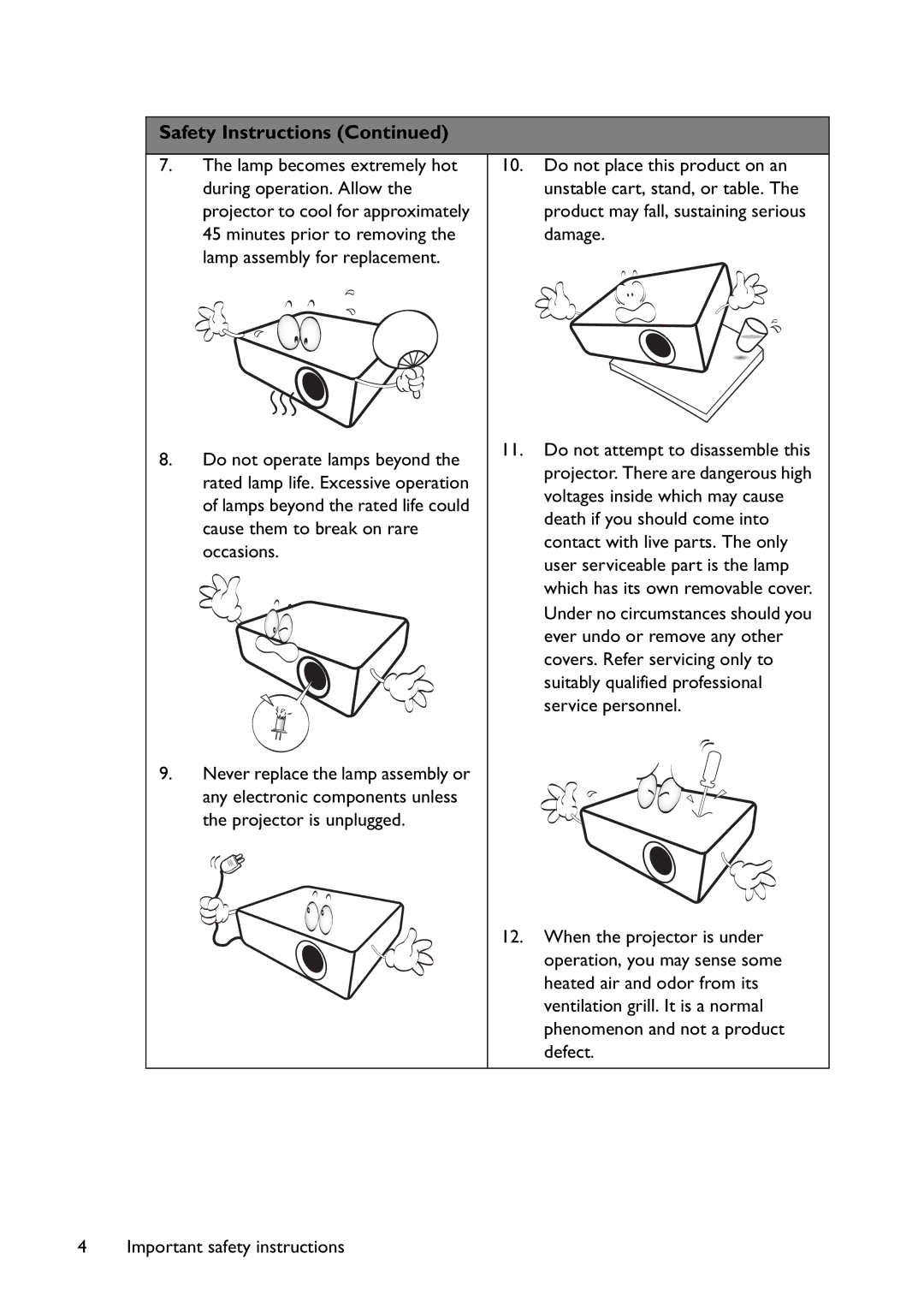 BenQ MW767, MX766, MX822ST user manual Safety Instructions 