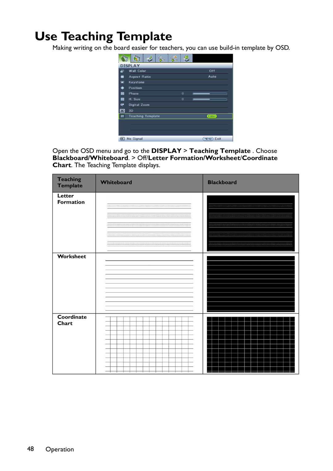 BenQ MX766, MW767, MX822ST user manual Use Teaching Template 