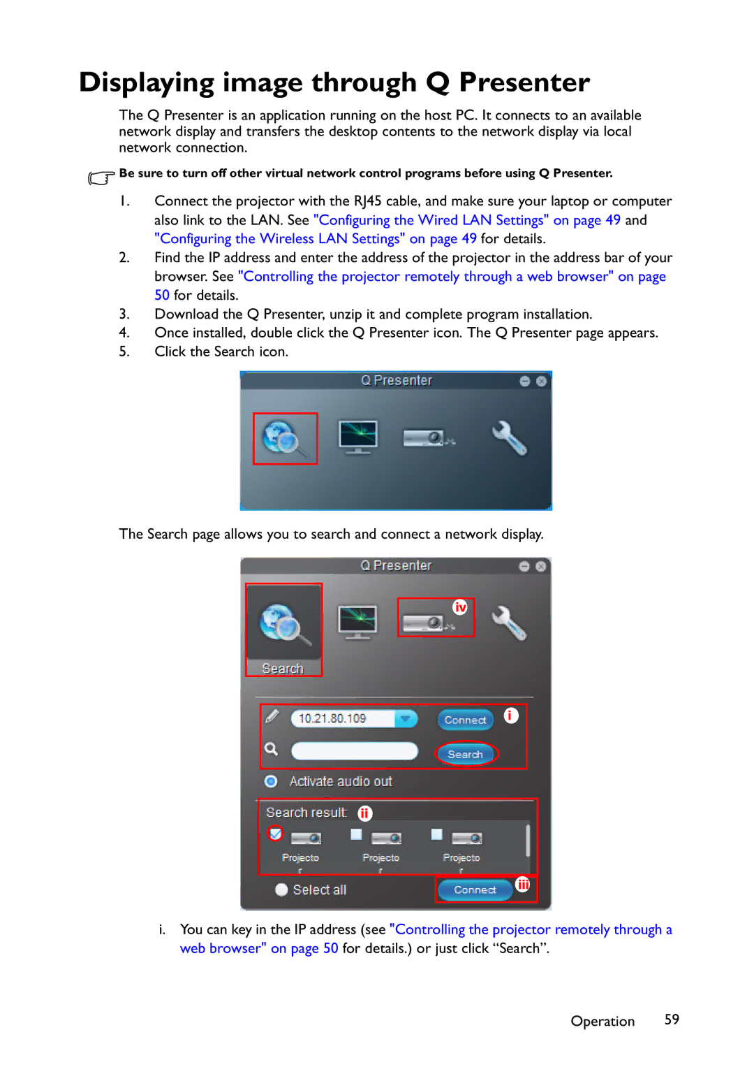 BenQ MX822ST, MX766, MW767 user manual Displaying image through Q Presenter 