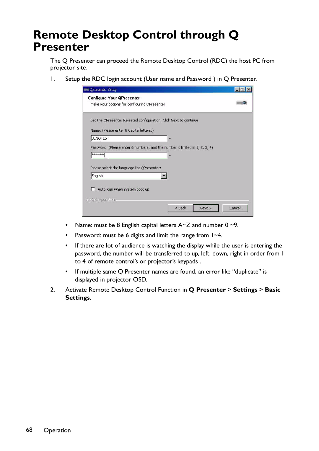 BenQ MX822ST, MX766, MW767 user manual Remote Desktop Control through Q Presenter 