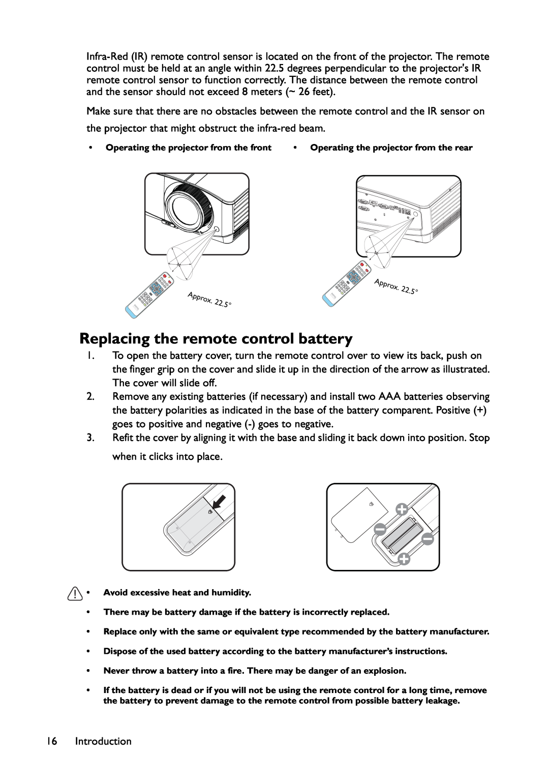 BenQ MW767, MX766, MX822ST user manual Replacing the remote control battery 