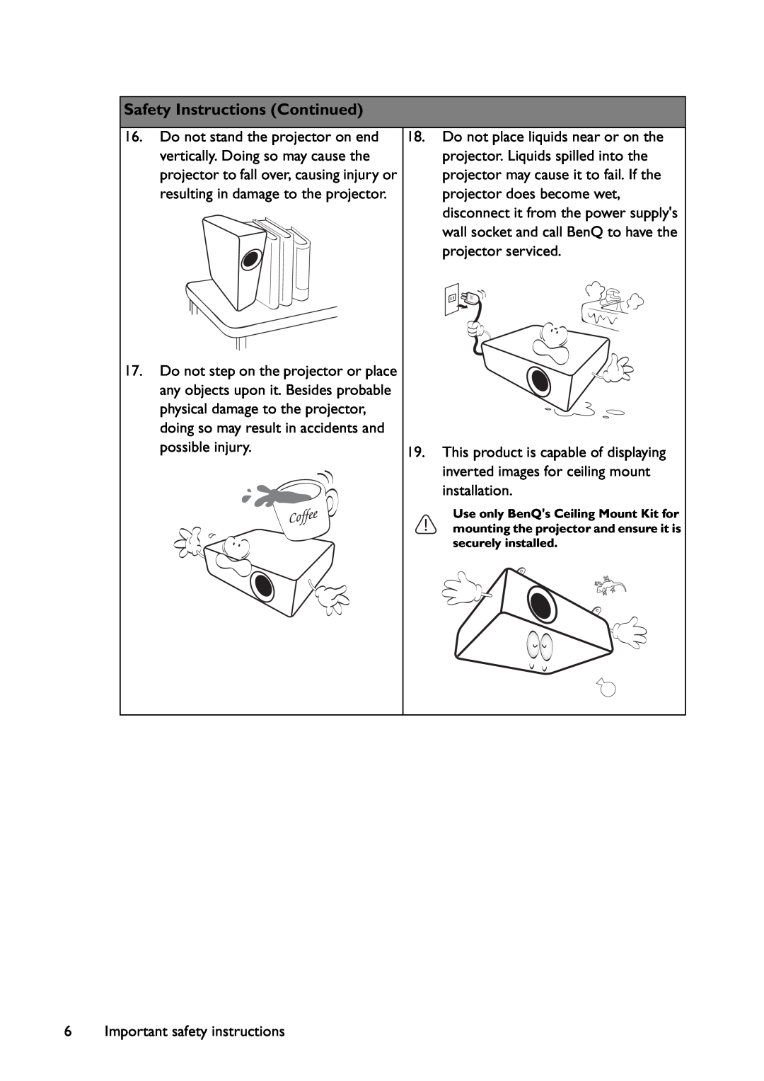 BenQ MX766, MW767, MX822ST user manual Important safety instructions 