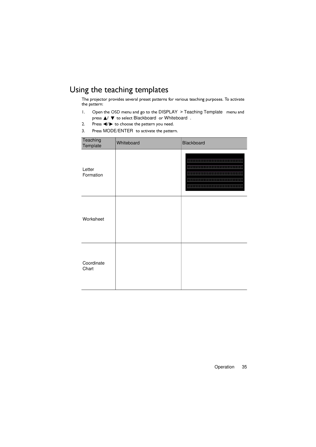 BenQ MX818ST, MX820ST, MX819ST user manual Using the teaching templates 