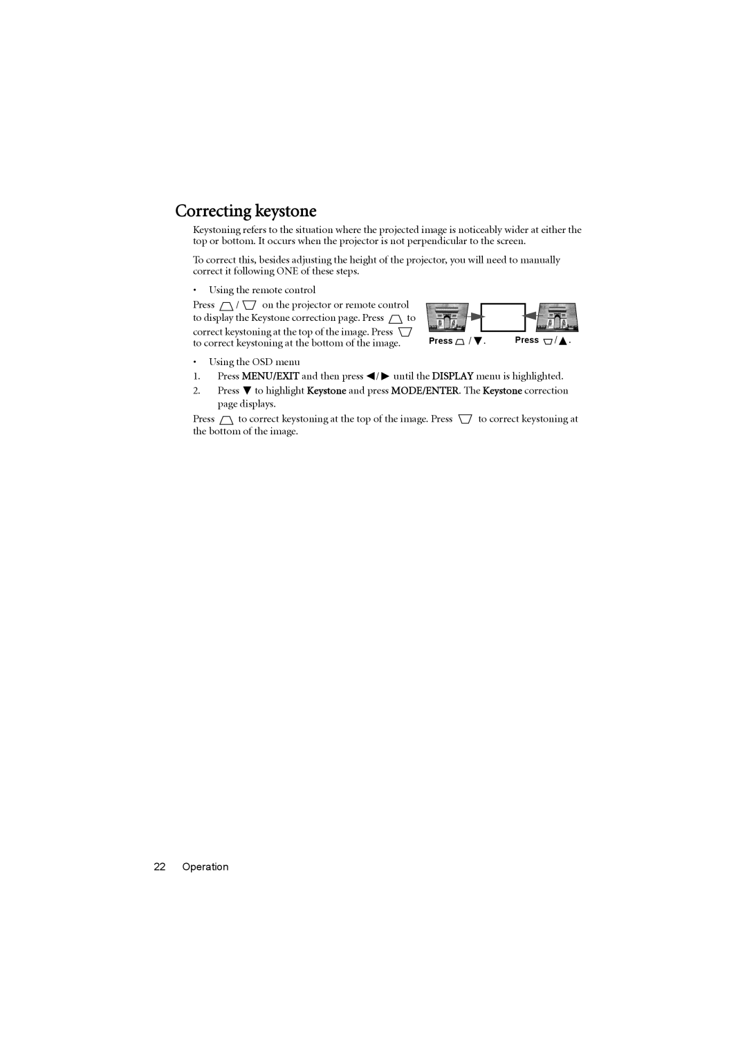 BenQ MX880UST user manual Correcting keystone 