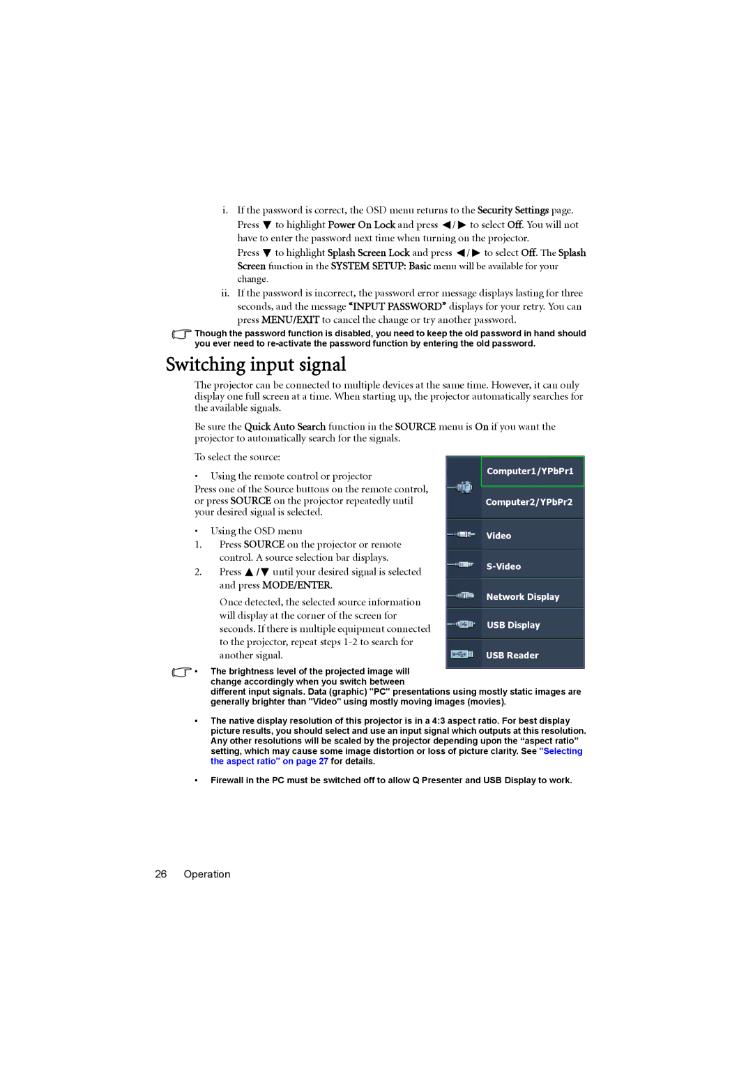 BenQ MX880UST user manual Switching input signal 